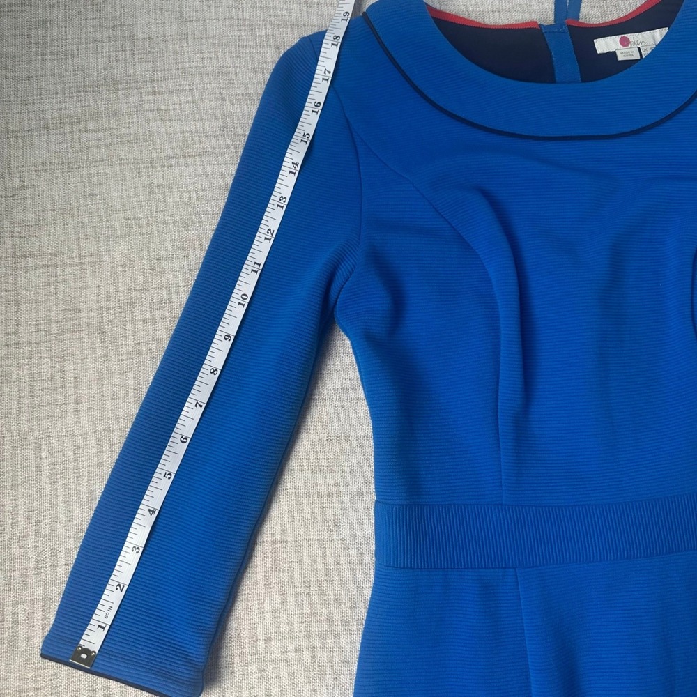 Boden Cobalt Blue Ponte Sheath Dress Navy Piping 3/4 Sleeve US 2R - Picture 9 of 10